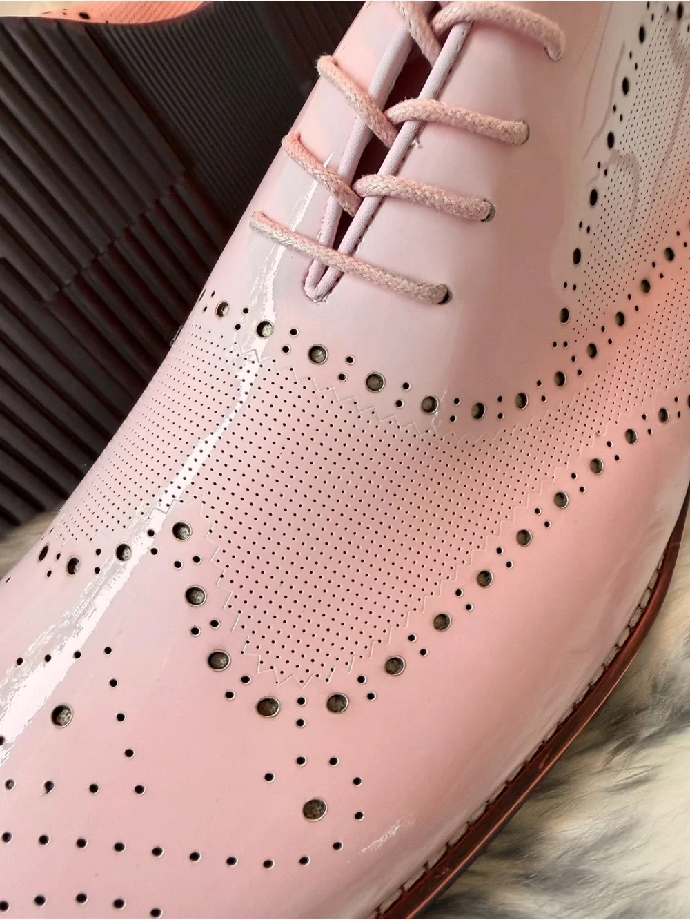 Patent Pink Brogue Derby Shoes for Men